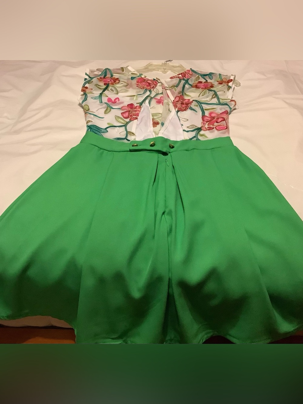Girls Green Floral Embroidered Dress